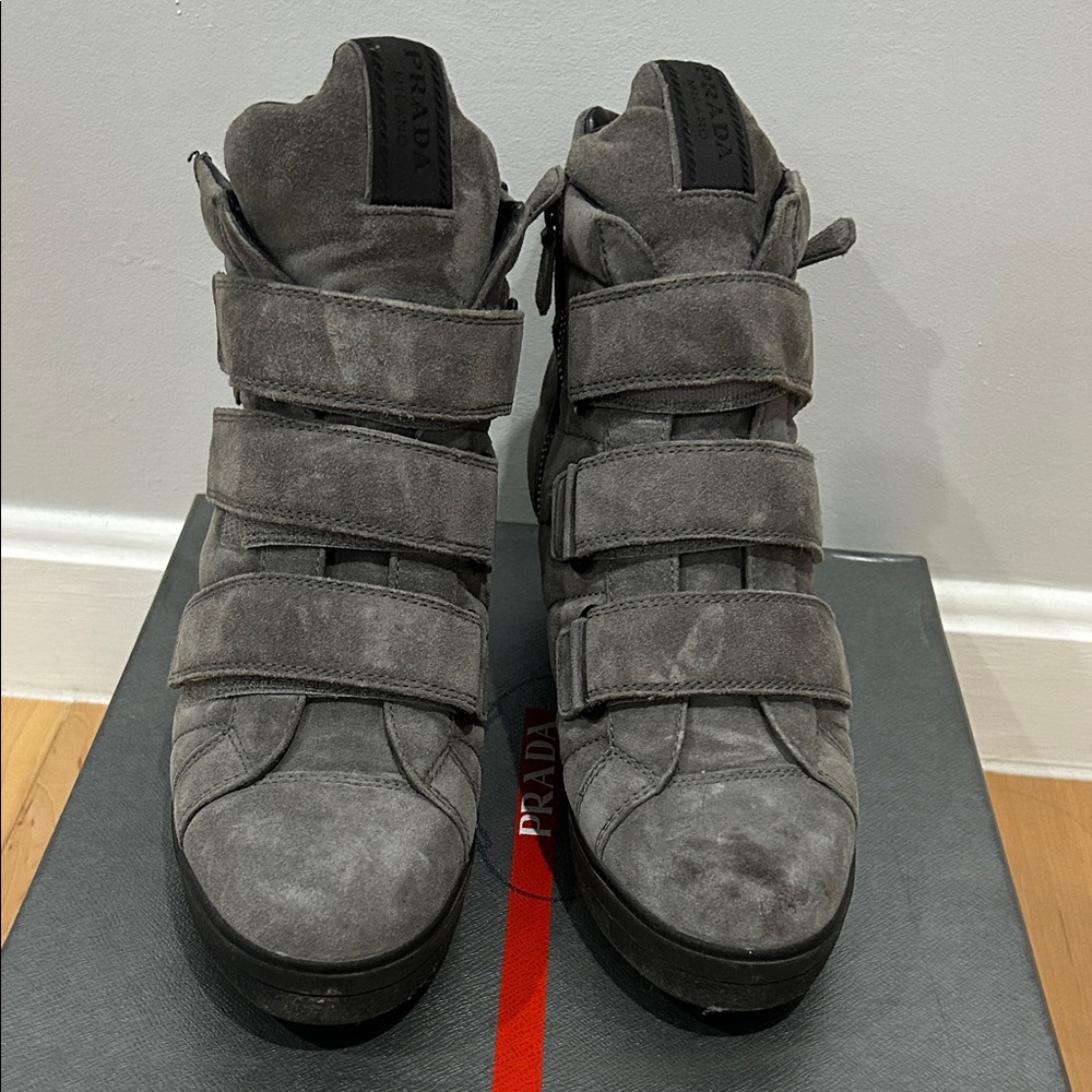 Prada Men's Charcoal Triple-Strap Sneakers